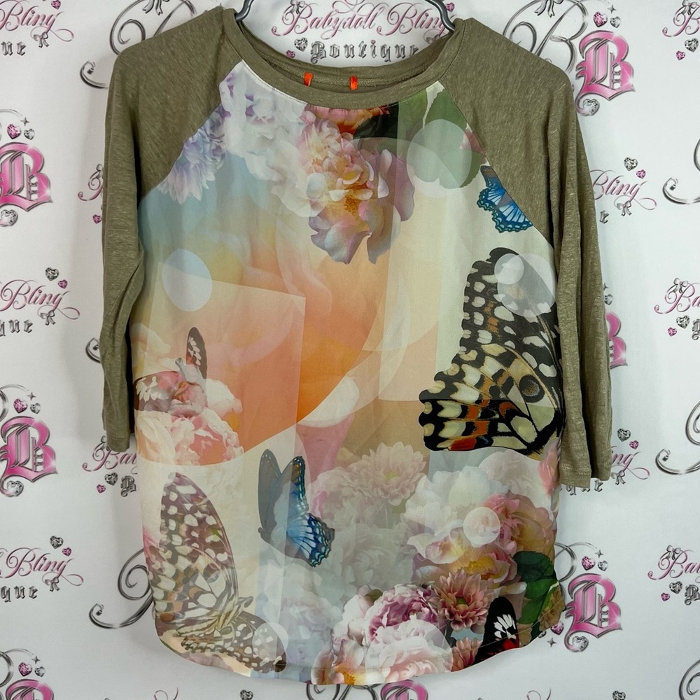 Joe Fresh top butterfly multicolor Floral Butterfly Long Sleeve Top
